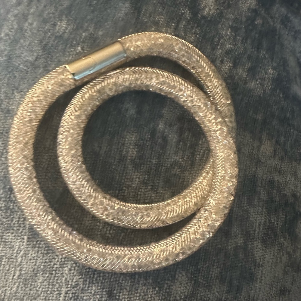 Swarovski EUC Crystal Stardust Double Wrap Bracelet w/ Magnetic Closure Silver